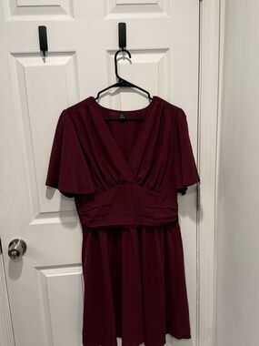 Burgundy V-Neck Dress